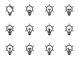 set di icone vettoriali nere, isolate su sfondo bianco. illustrazione su una lampadina a tema
