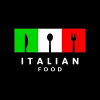 modello di logo di cibo italiano o ristorante italiano con forma di bandiera italiana e stoviglie. vettore