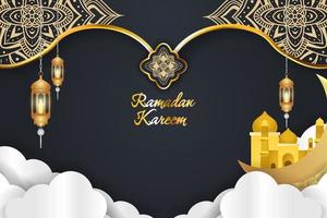 ramadan kareem islamico con sfondo nuvola nero e oro vettore