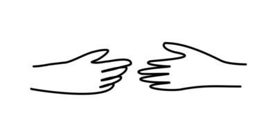 scambiarsi una stretta di mano. le mani si allungano. minimalismo del disegno a due mani. la mano allunga la mano. concetto - pace, aiuto vettore