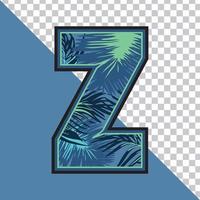 alfabeto z fatto di foglie tropicali esotiche illustrazione vettoriale con sfondo trasparente. design grafico della lettera 'z' con effetto testo creativo.