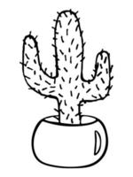 cactus semplice disegnato a mano carino. clipart di pianta d'appartamento in una pentola. illustrazione di cactus isolato su sfondo bianco. scarabocchio casa accogliente. vettore