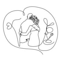 coppia romantica che abbraccia il disegno dell'illustrazione di arte della linea. illustrazione minimalista dell'abbraccio delle coppie. vettore