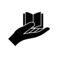 icona della mano con il libro aperto. stile glifo. silhouette. adatto per icona della letteratura, istruzione. design semplice modificabile. vettore del modello di progettazione