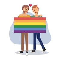 celebrare il mese dell'orgoglio, il concetto di coppia lgbt o bisessuale, l'amore e il romance.rainbow heart.pride parade.flat illustrazione del personaggio dei cartoni animati di vettore.