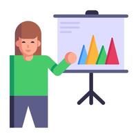 persona che spiega grafico, icona piatta della presentazione aziendale vettore
