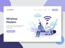 Modello di pagina di destinazione del concetto di illustrazione modem wireless. Concetto di design piatto moderno di progettazione di pagine Web per sito Web e sito Web mobile. Illustrazione di vettore