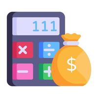 calcolatrice e borsa dei soldi, concetto di budgeting icona piatta vettore
