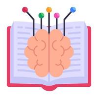 manuale e cervello con nodi che denotano un concetto di icona piatta del libro intelligente vettore