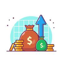 crescita delle statistiche di investimento con illustrazione dell'icona del vettore di denaro. finanza oggetto icona concetto isolato premium vettore. stile cartone animato piatto