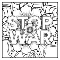 no war e stop war banner o modello di carta con fiore mehndi vettore