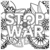 no war e stop war banner o modello di carta con fiore mehndi vettore