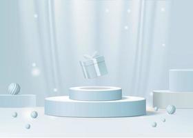 I prodotti di sfondo 3d mostrano la scena del podio con una piattaforma geometrica per mostrare i prodotti cosmetici. vetrina scenica su piedistallo display studio blu