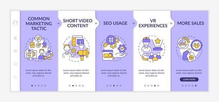 modello di onboarding viola e bianco delle tendenze di marketing attuali. sito Web mobile reattivo con icone concettuali lineari. procedura dettagliata della pagina web in 5 schermate. lato-grassetto, caratteri regolari utilizzati vettore