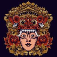 la bellezza di Bali. maschera barong con illustrazione ragazza balinese vettore