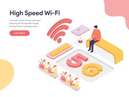 Concetto di illustrazione Wi-Fi ad alta velocità. Concetto di design isometrico di progettazione di pagine Web per sito Web e sito Web mobile. Illustrazione di vettore