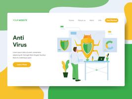 Modello di pagina di destinazione di Anti Virus Illustration Concept. Moderno concetto di design piatto di progettazione di pagine Web per sito Web e sito Web mobile. Illustrazione di vettore