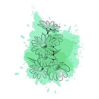contorno di fiori a margherita su uno sfondo di verde acquerello vettore