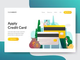 Il modello della pagina di atterraggio di applica il concetto dell&#39;illustrazione della carta di credito. Concetto di design piatto moderno di progettazione di pagine Web per sito Web e sito Web mobile. Illustrazione di vettore