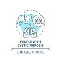 persone con icona blu del concetto di fibrosi cistica. illustrazione della linea sottile dell'idea astratta della malattia respiratoria genetica. vie aeree bloccate dal muco. disegno a colori di contorno isolato vettoriale. tratto modificabile vettore