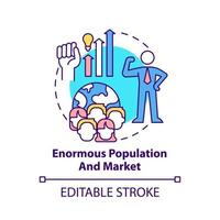 enorme popolazione e icona del concetto di mercato. trasferimento di attività in asia illustrazione linea sottile idea astratta. disegno di contorno isolato. tratto modificabile. roboto-medium, una miriade di caratteri pro-grassetto utilizzati vettore