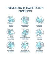 set di icone blu concetto di riabilitazione polmonare. malattie respiratorie idea trattamento linee sottili illustrazioni a colori. esercizio di respirazione. disegni di contorno isolati vettoriali. tratto modificabile vettore