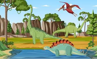 dinosauro nella scena della foresta preistorica vettore