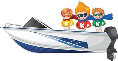 un ragazzo e una ragazza eroe in piedi su una barca in corsa su uno sfondo bianco vettore