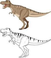 dinosauro tirannosauro rex con il suo contorno scarabocchio su sfondo bianco vettore
