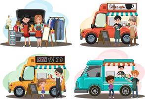 concetto di mercato delle pulci con set di diverse vendite di bagagli per auto