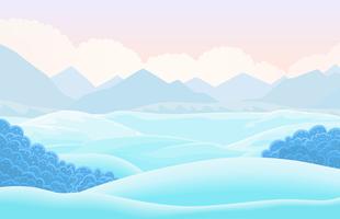 Vector il paesaggio orizzontale dell&#39;inverno con la valle ricoperta neve. Illustrazione di cartone animato