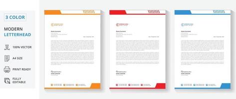 pacchetto di modelli di progettazione di carta intestata moderna aziendale. disegno di carta intestata astratto blu, arancione e rosso vettore
