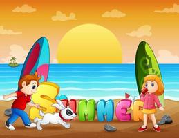 vacanze estive con bambini sulla spiaggia tropicale vettore