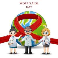 segno del nastro rosso di consapevolezza della giornata mondiale contro l'aids con medico maschio e femmina vettore
