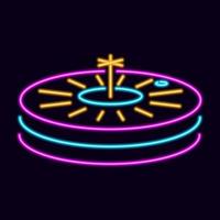 roulette al neon. ruota da gioco con strisce luminose e pallina che gira. scommesse fortunate e premi in denaro con ricchi jackpot vettoriali