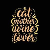 design della maglietta amante del vino delle madri del gatto vettore