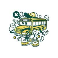 il design del fumetto vettoriale di un veicolo scuolabus di colore giallo e con indosso un cappello sembra davvero fantastico