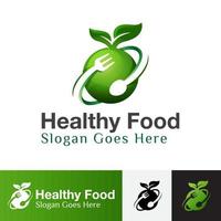 logo di cibo sano, cibo naturale, simbolo di cibo vegano, modello vettoriale di progettazione di logo di frutta alimentare