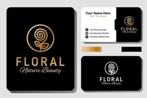 elegante lusso floreale natura bellezza spa logo. fiore d'oro o logo rosa con modello di progettazione biglietto da visita vettore