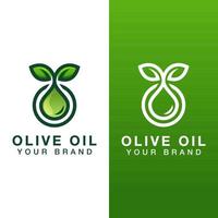 design del logo a goccia di olio d'oliva naturale con due versioni vettore