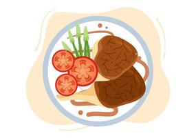 cibo ad ogni pasto con benefici per la salute, dieta equilibrata, vegano, nutrizionale e il cibo dovrebbe essere consumato ogni giorno in un'illustrazione di sfondo piatto vettore