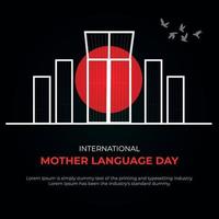 progettazione di post sui social media della giornata internazionale della lingua madre su sfondo nero vettore