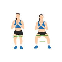 donna che fa mischietti laterali. allenamento e stretching della camminata del granchio. esercizio con la fascia di resistenza. illustrazione vettoriale piatta isolata su sfondo bianco