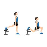 donna che fa esercizio di split squat bulgaro. illustrazione vettoriale piatta isolata su sfondo bianco