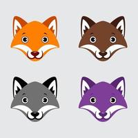 raccolta di icona del design del viso del fumetto di volpe. confezione di felice volpe cartone animato faccia illustrazione vettoriale. vettore