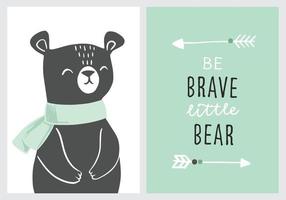 set di simpatici poster per la scuola materna tra cui orso, frecce tribali e frase sii coraggioso. vettore