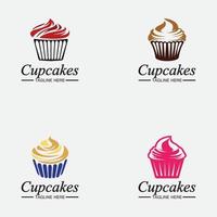 impostare il modello di vettore di progettazione del logo del bigné. icona di cupcakes da forno.
