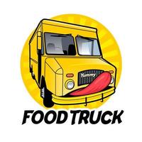 modello vettoriale del logo del camion di cibo, elemento di design per logo, poster, carta, banner, emblema, maglietta. illustrazione vettoriale