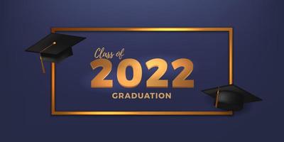 banner di festa di laurea classe 2022 per laureati di congratulazioni per università collage con sfondo blu vettore