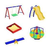 un set di attrezzature per un parco giochi per bambini. scivolo, altalena, giostra, sandbox.